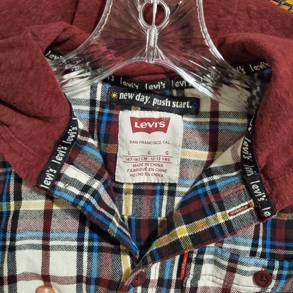 Levi's Big Boys Hooded Plaid Fannel Button Down Shirt Size Large - Picture 6 of 7